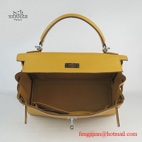 Hermes Kelly 32cm Togo Leather Bag Yellow 6108 Silver Hardware Hermes Kelly 32cm Togo Leather Bag Yellow 6108 Silver Hardware